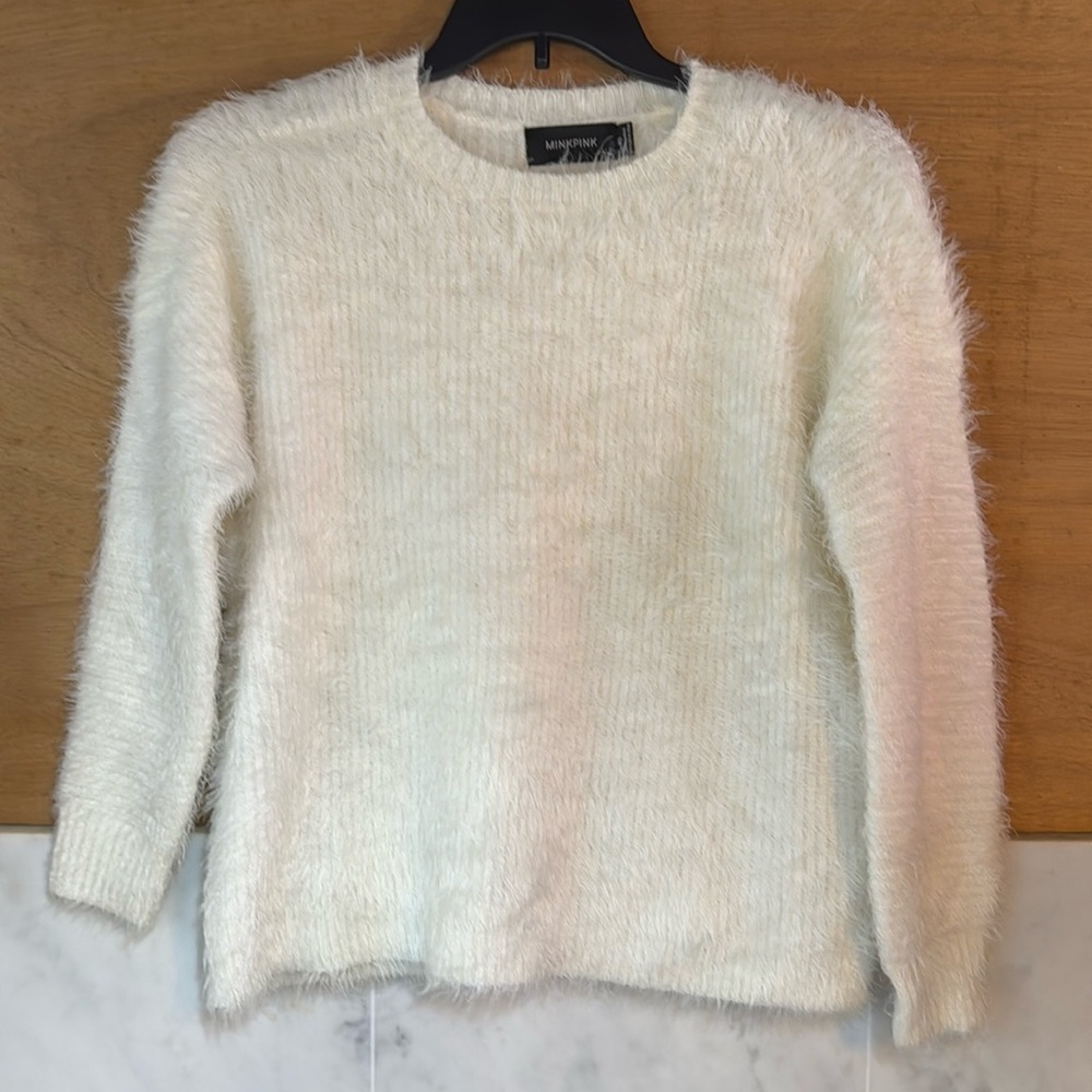 MINKPINK Fuzzy white sweater size XS